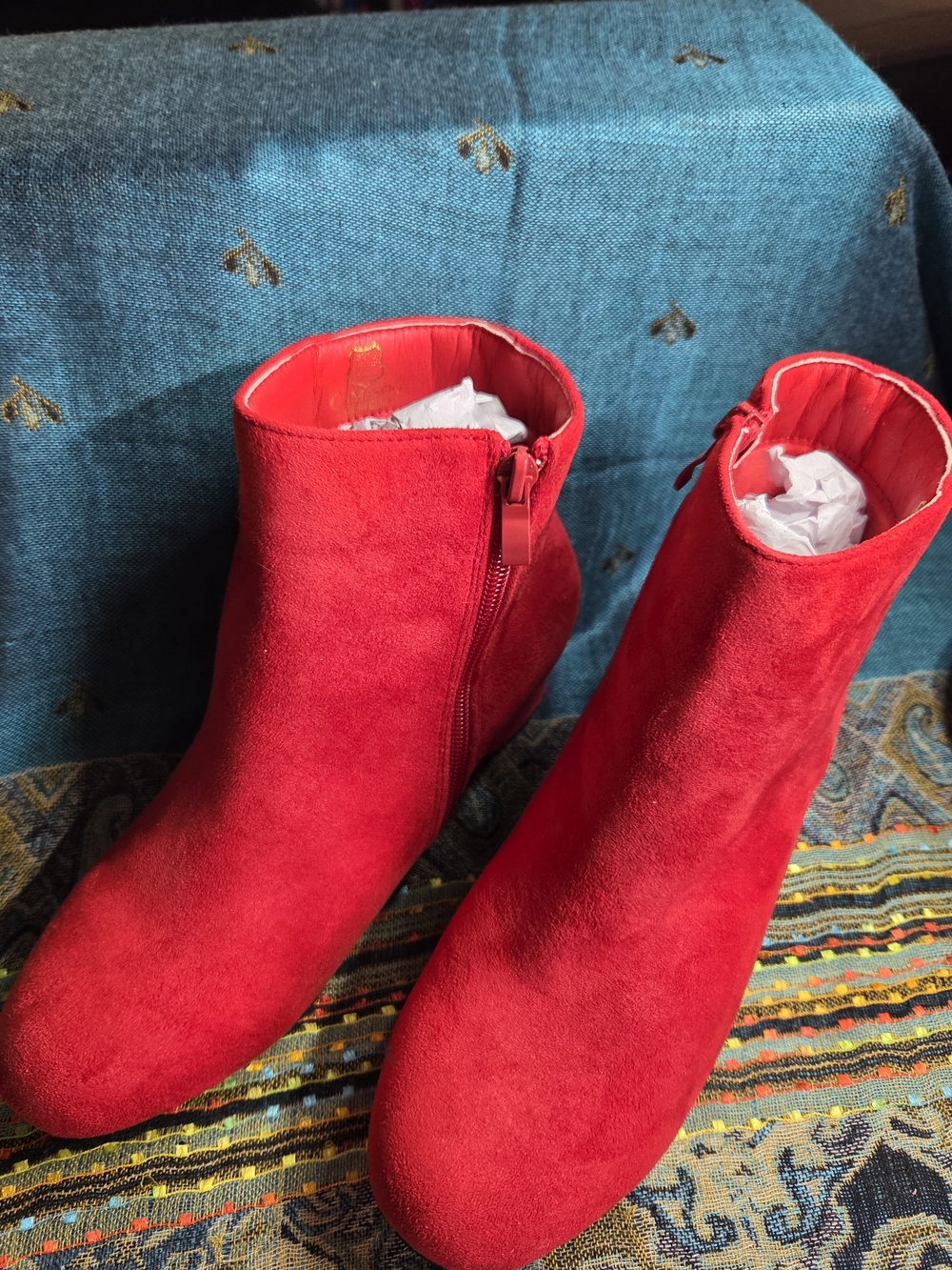 Camssoo Red Women's Suede Ankle Boots EU Size 38 - No Box